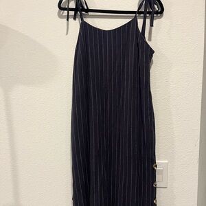 White Birch Navy Pinstripe Midi Dress